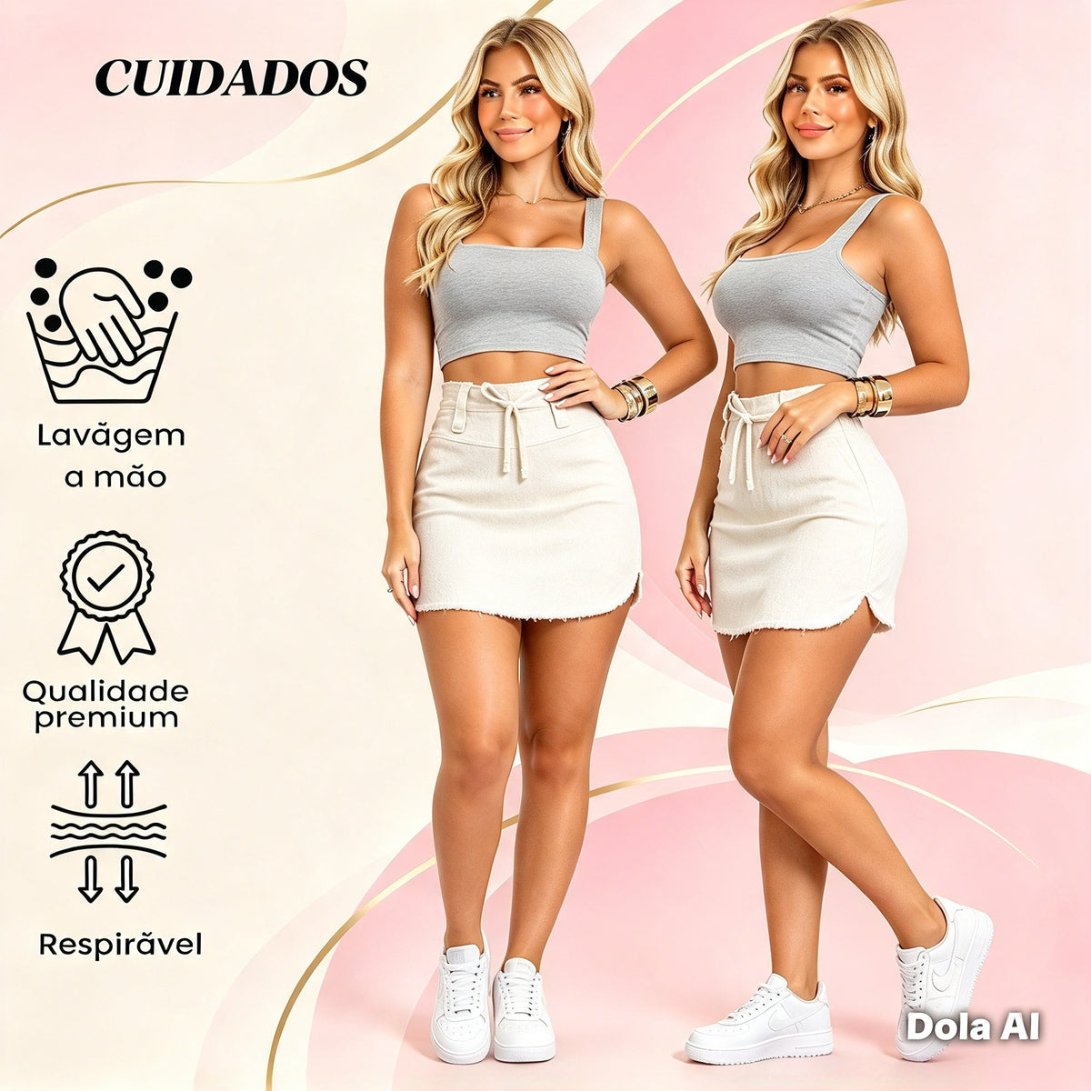 ✅ Dupla função: Saia Shorts em Linho . Cor Cru.