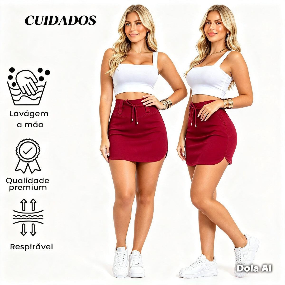 ✅ Dupla função: Saia Shorts Linho. Vermelho Vinho.