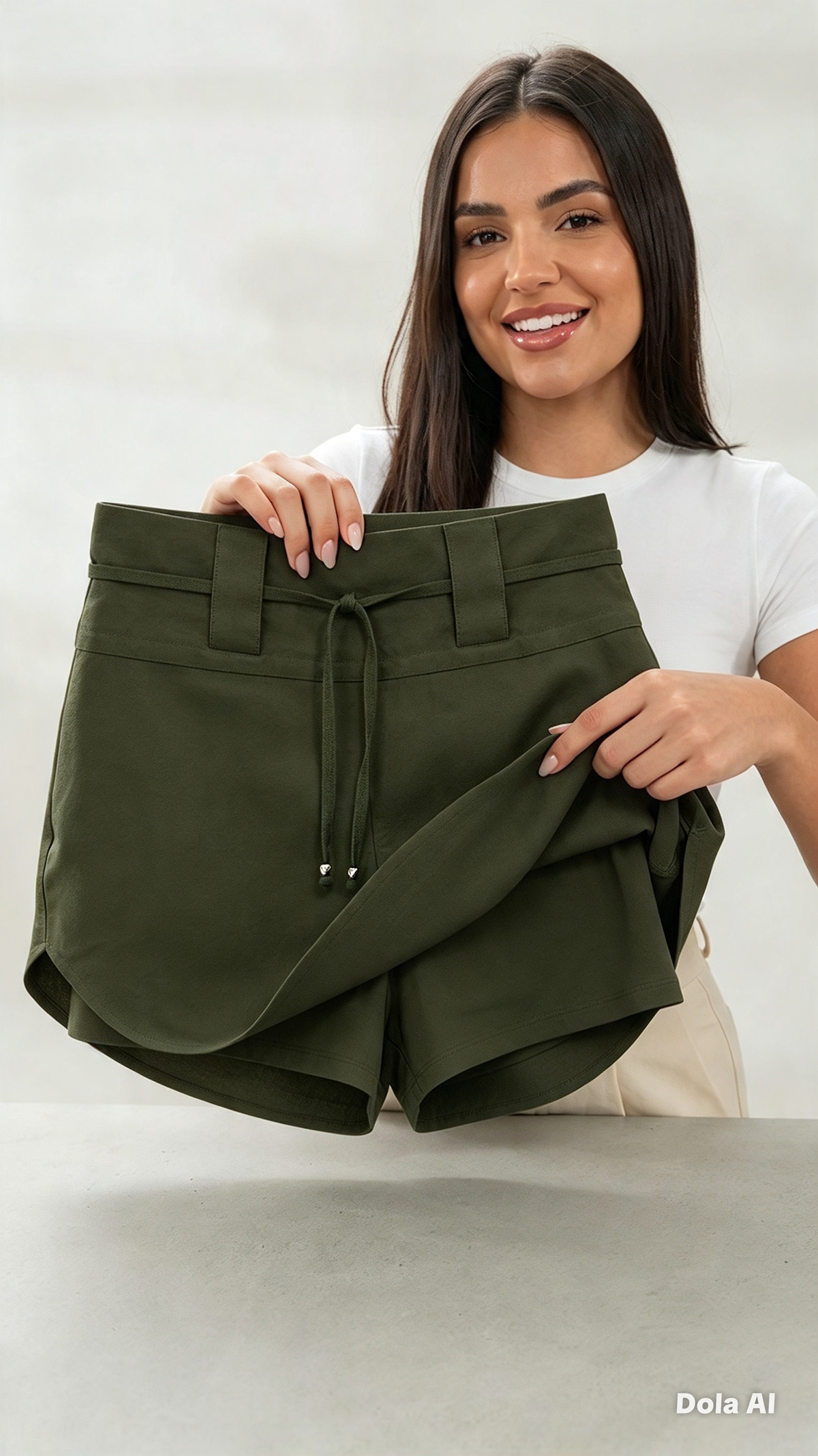 ✅ Dupla função: Saia Shorts em Linho . Verde Militar