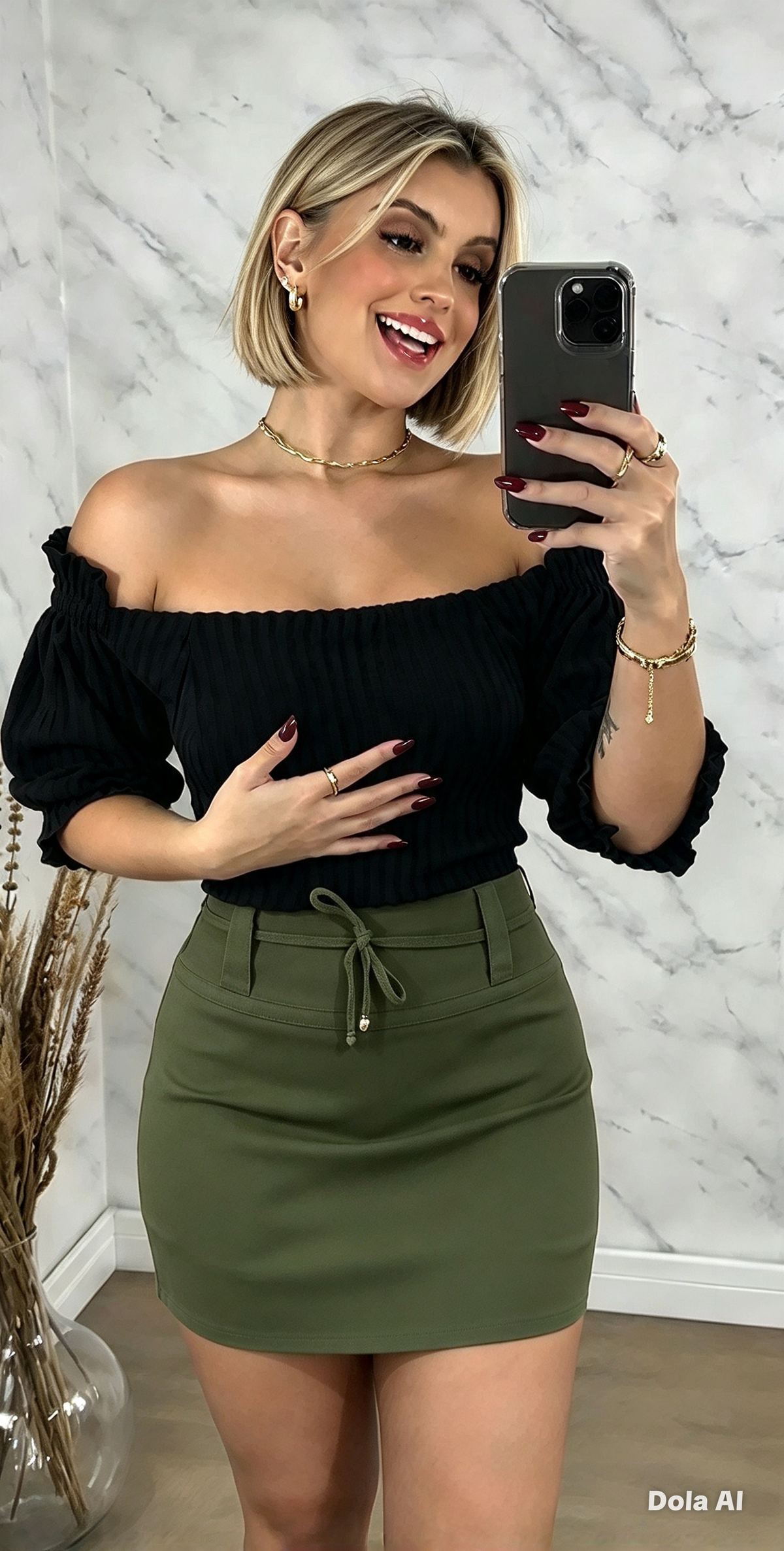 ✅ Dupla função: Saia Shorts em Linho . Verde Militar