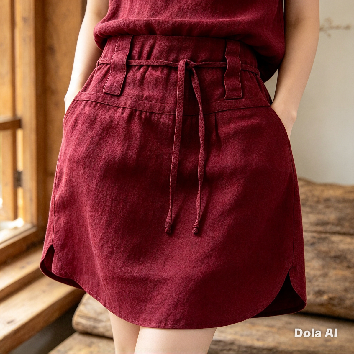 ✅ Dupla função: Saia Shorts Linho. Vermelho Vinho.